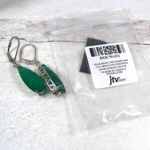 Rhodium over Sterling Silver Faceted Green Onyx Teardrop Dangle Earrings New JTV